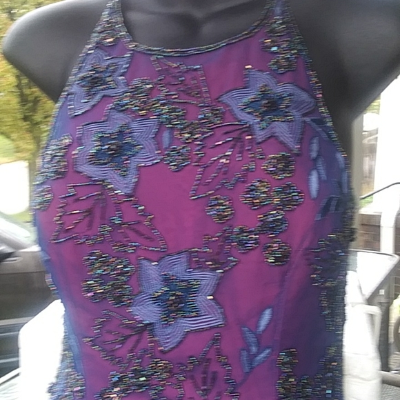 Stunning! Cache full length, blue beaded,sheer gown, with hot pink lining.Sz.2-4 - Picture 7 of 9